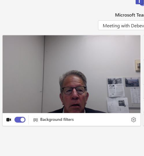 Screenshot of Zoom setup with flat lighting and excessive headroom before virtual appearance consulting